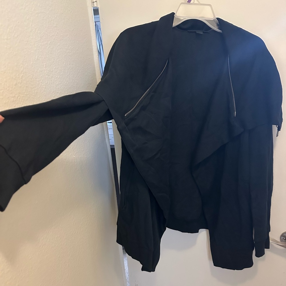 AllSaints Dahlia Open Front Black Jacket Black Zipper Drape Sweater Large